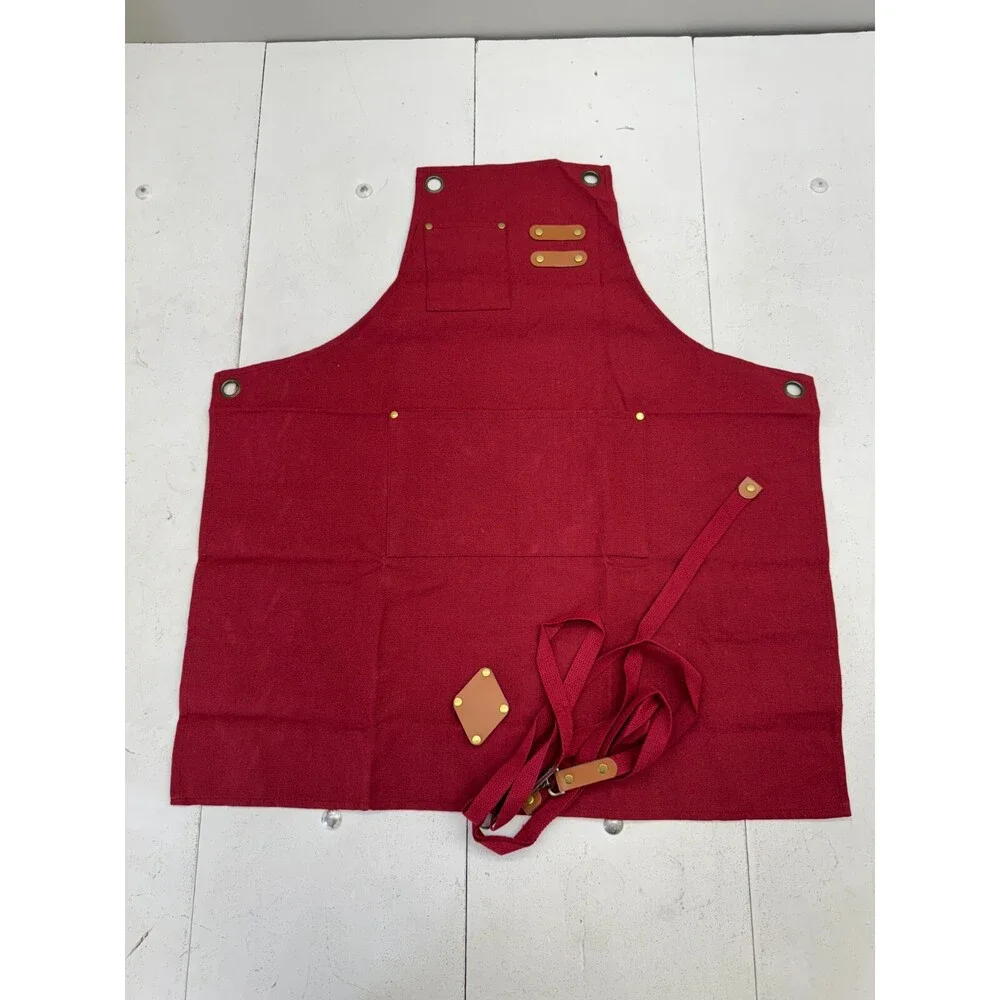 Fun Chaos Red Canvas Apron Cross Back Strap Unisex One Size